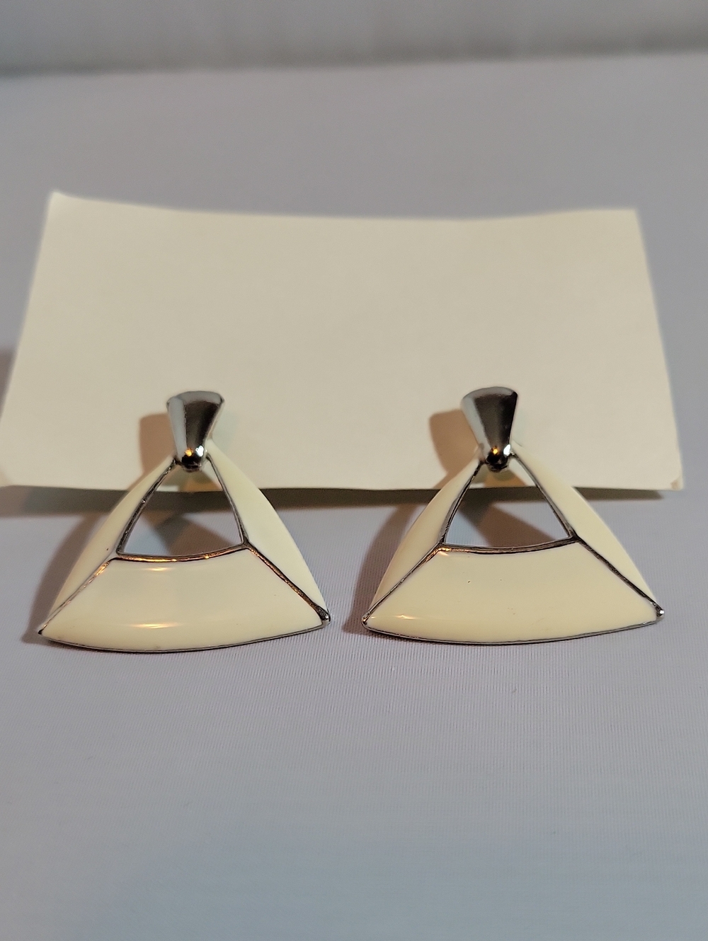 Vintage White Enamel Triangle Drop Earrings
